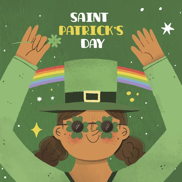 Free vector st. patrick's day woman dressed in green and rainbows