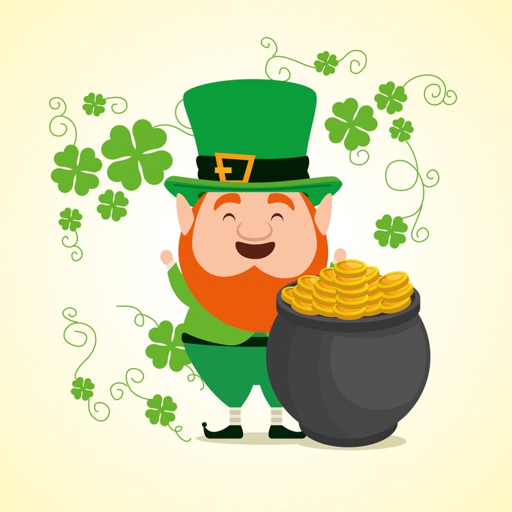 Free Vector st patrick with hat and beard with cauldron