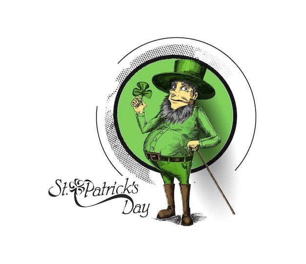 Leprechaun del carattere di st patricks day con illlustration di vettore del cappello