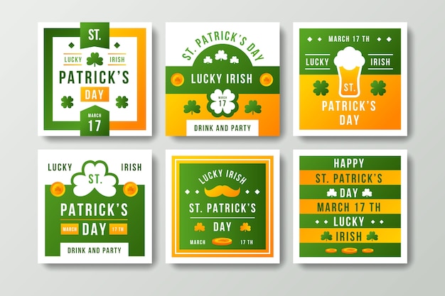 Бесплатное векторное изображение st patricks day instagram коллекция сообщений