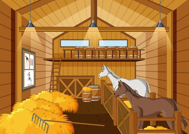 Free vector stable scene with two horses resting