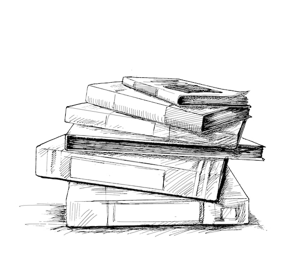 Stack of books file folder isolated on white hand drawn sketch vector illustration