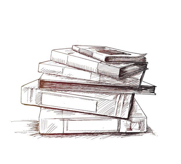 흰색 손으로 그린 스케치 벡터 일러스트 레이 션에 고립 된 책 파일 폴더의 스택