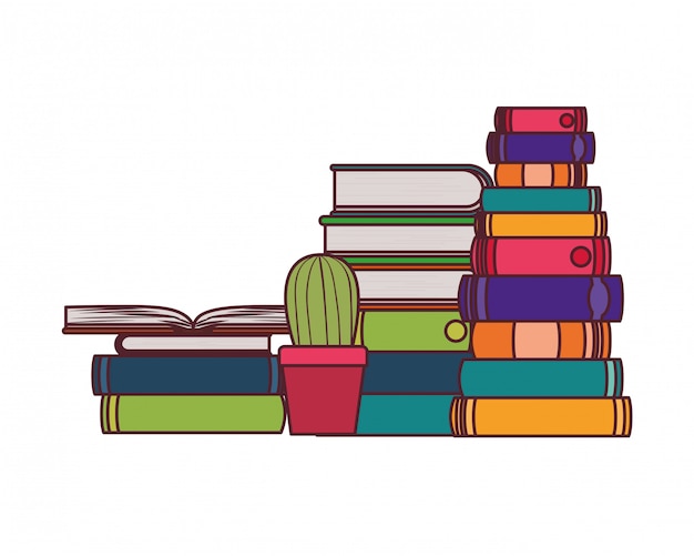 Free vector stack of books with houseplant