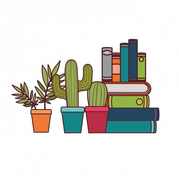 Stack of books with houseplant 
