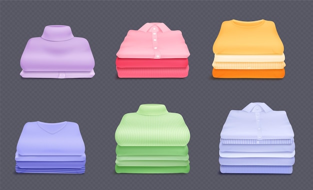 Stack of clean cotton clothes with collar vector