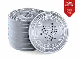 Free vector stack of silver coins with iota symbol isolated on white background.