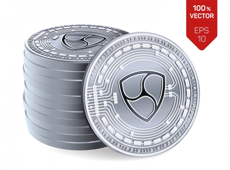 Free Vector stack of silver coins with nem symbol isolated on white background.