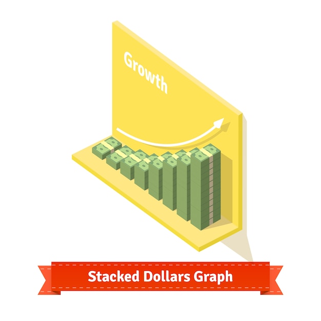Stacked dollars graph. market growth concept