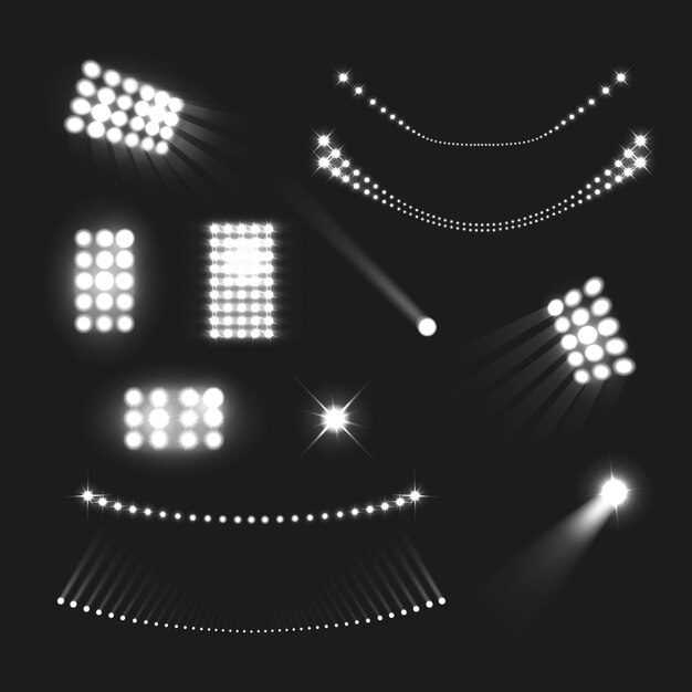 stadium lights realistic black white set isolated