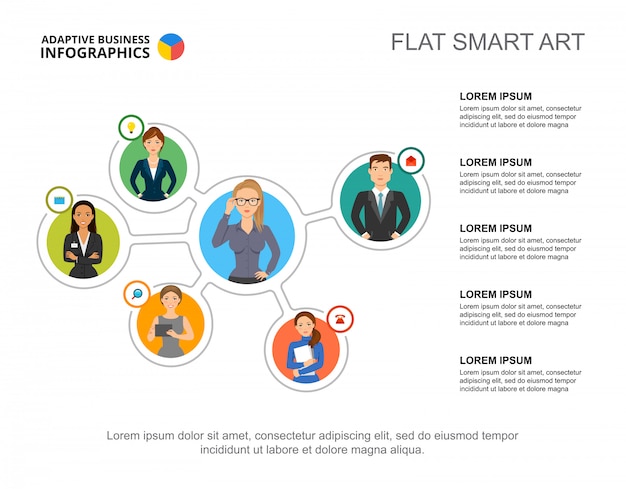 Free vector staff interaction slide template. business data. graph, chart