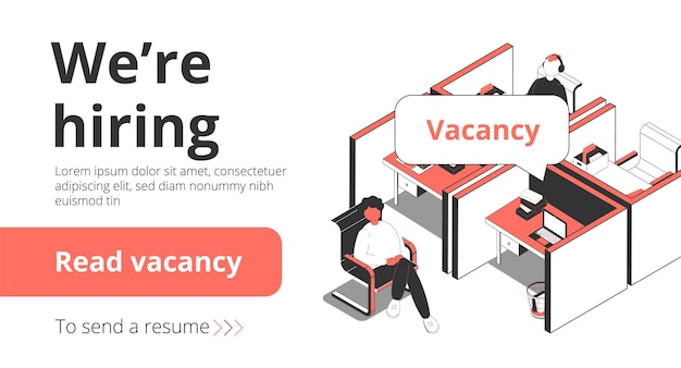 Free vector staffing recruitment agency isometric banner with job seeker interview