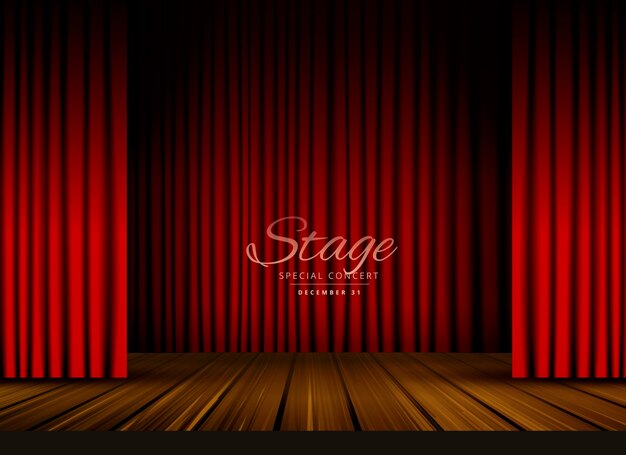 Stage background with red curtains