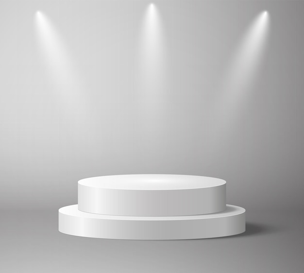 Stage podium with spotlight on grey background vector illustration