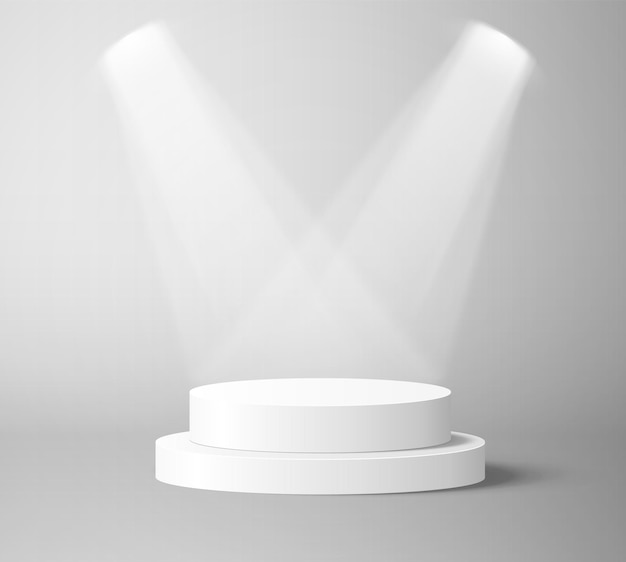 Stage podium with spotlight on grey background vector illustration