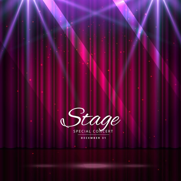 Stage with the red curtain and purple lights