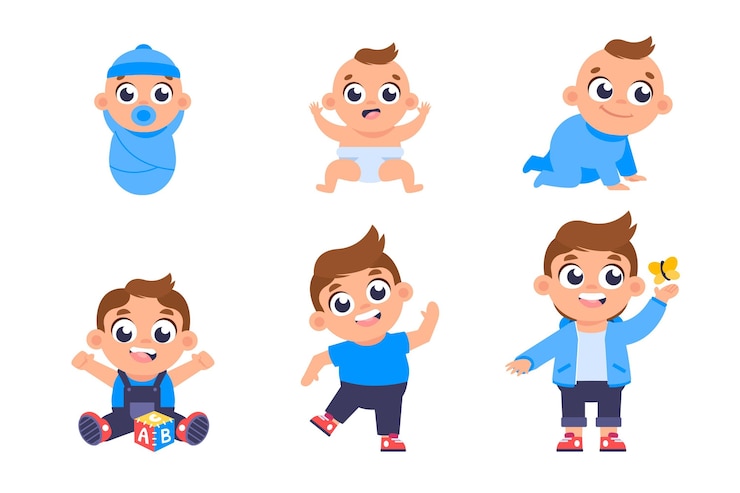 무료 Vector 아기 소년 평면 디자인의 단계
