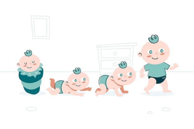 Stages of a baby boy set flat design