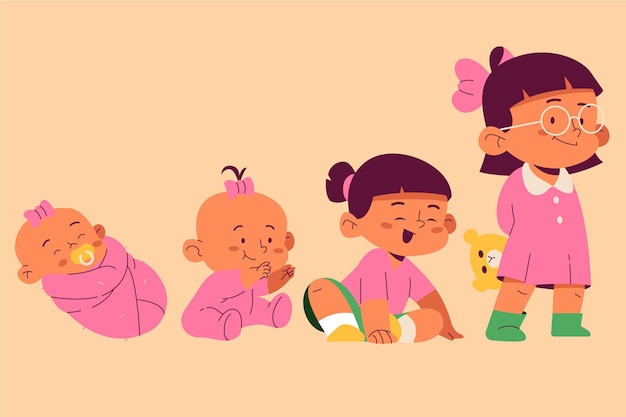 Stages of a baby girl illustration