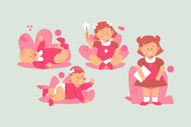 Stages of a baby girl illustration