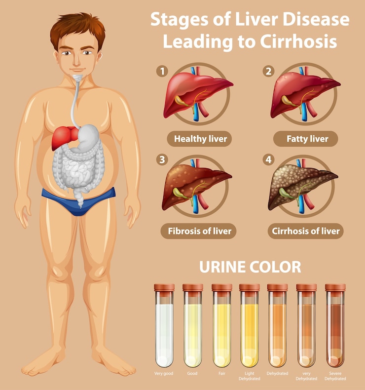 Free Vector stages of liver disease leading to cirrhosis
