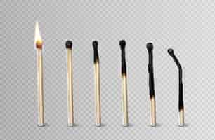 Free vector stages of match burning from fire to burnt stick
