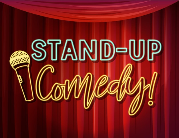 Vettore gratuito stand up comedy banner con sfondo tende rosse