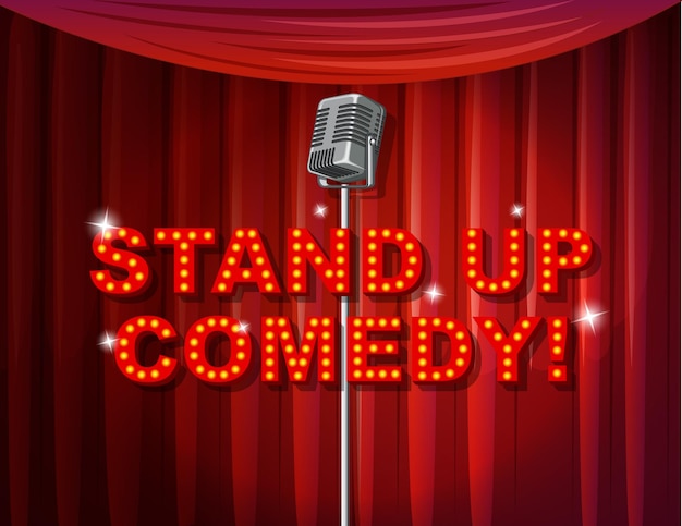 Stand up comedy banner with vintage microphone