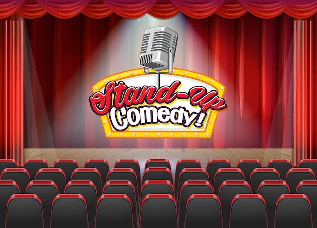 Stand up comedy banner with vintage microphone