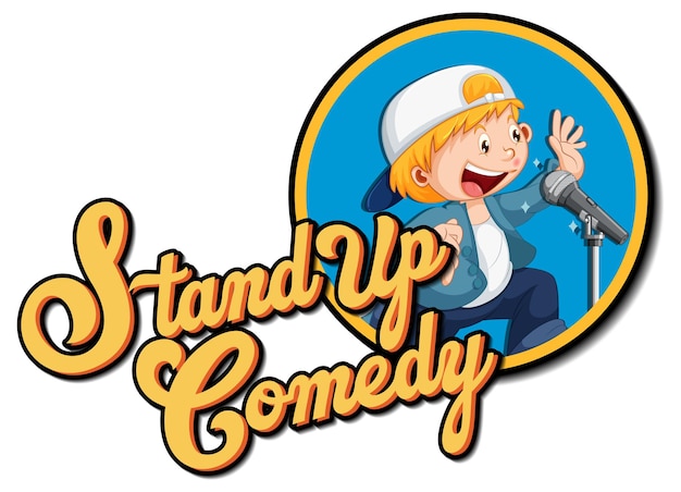 Stand up comedy logo design with boy cartoon character
