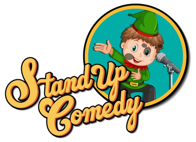 Stand up comedy logo design with boy cartoon character