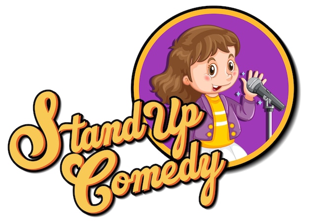 Stand up comedy logo design con personaggio dei cartoni animati della ragazza