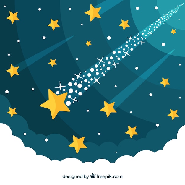 Free vector star trail background with clouds on bottom