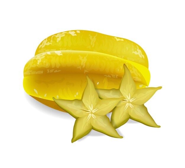 Starfruit isolated vector realistic Exotic carambola fruit sliced