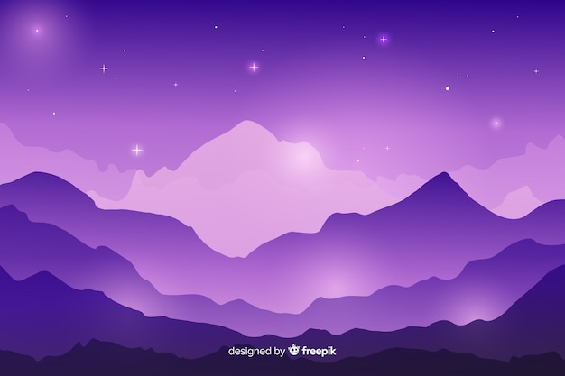 Free vector starry night over a chain of mountains