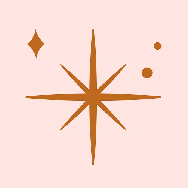 Stars vector sparkling icon in flat brown style on pink background