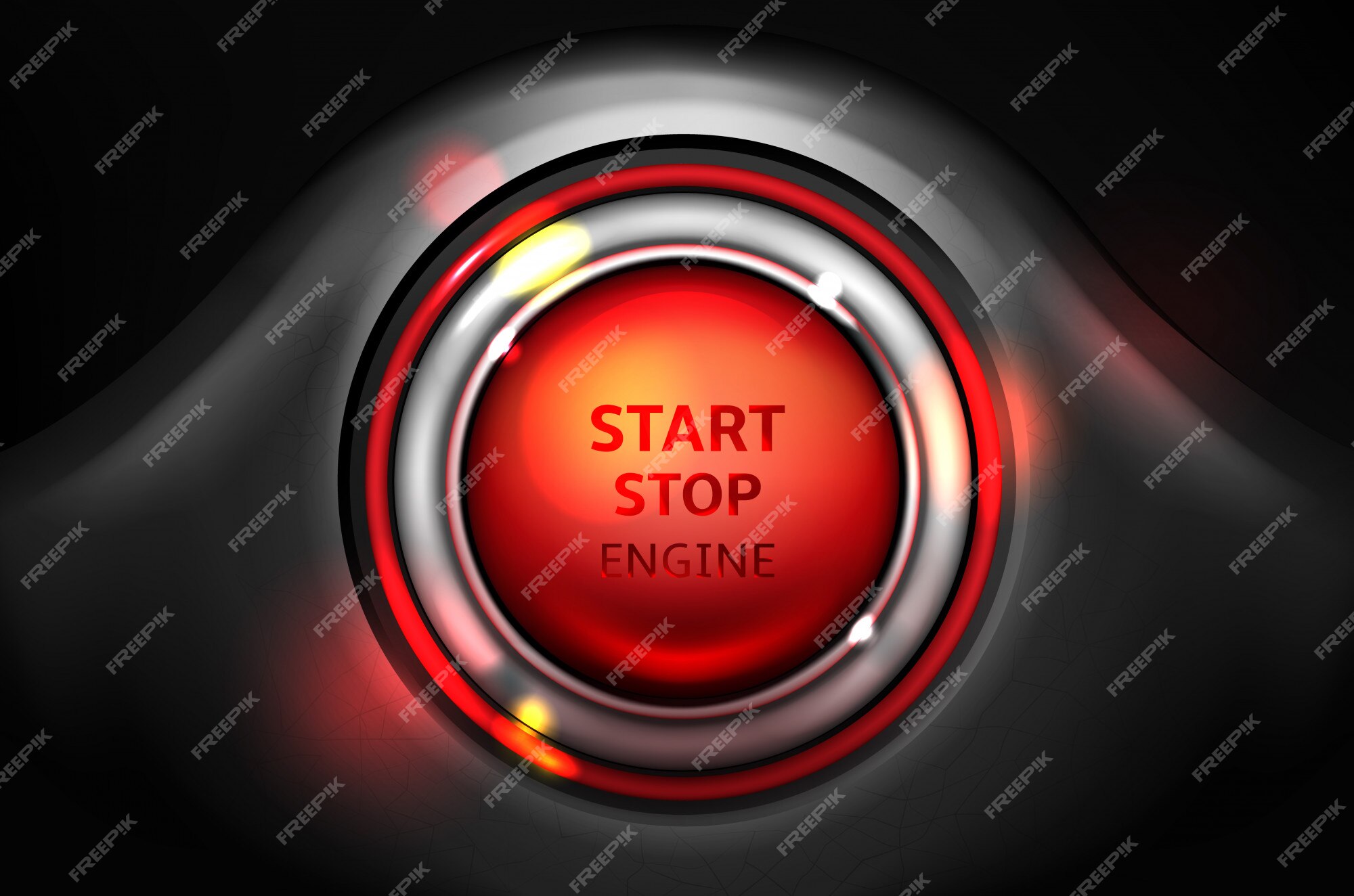 Start engine button red round sticker Royalty Free Vector