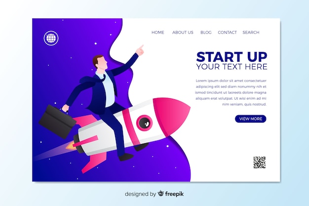 Free vector start up landing page template