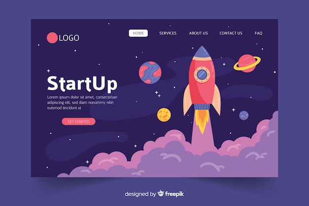 Free vector start up landing page web template