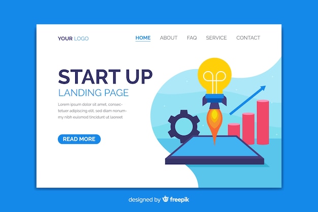 Free vector start up landing page with light bulb