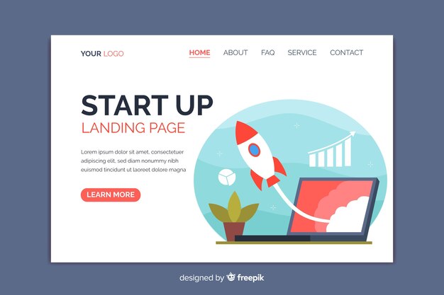 Start up landing page with spaceship 