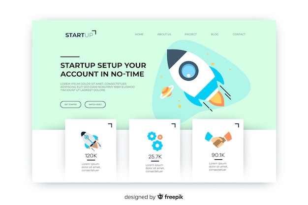 Startup account in no-time landing page