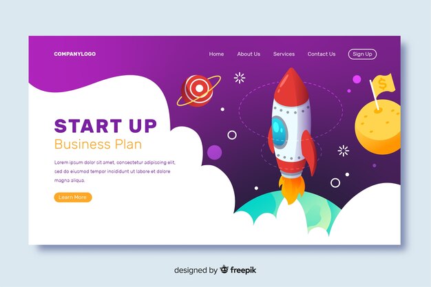 startup business plan landing page