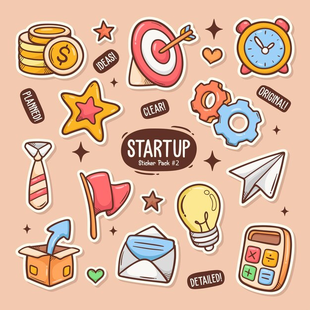 Startup Cute Doodle Vector Sticker Collection