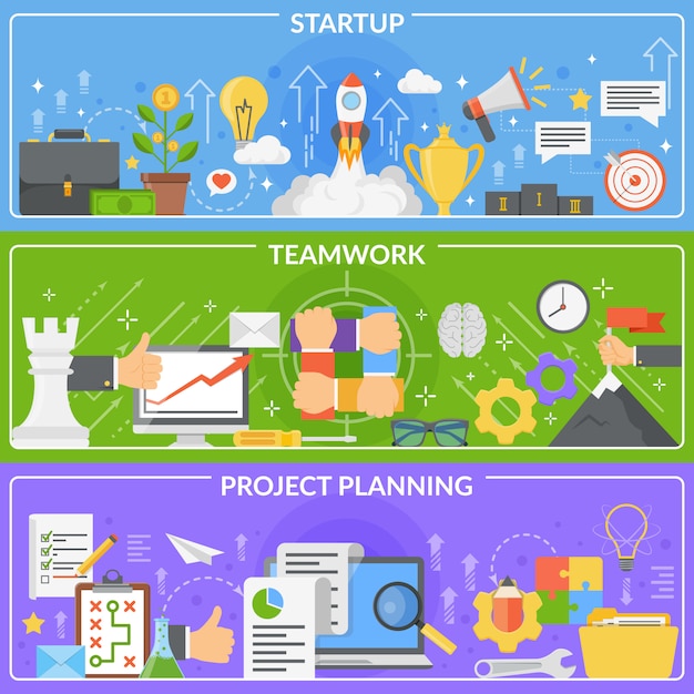 Startup development concept banner set