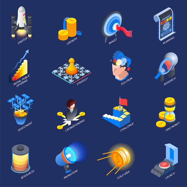 Startup Entrepreneurship Isometric elements Set 