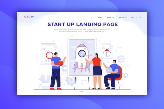 無料ベクター テンプレートのスタートアップランディングページのデザイン