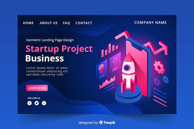 Startup landing page in isometric design