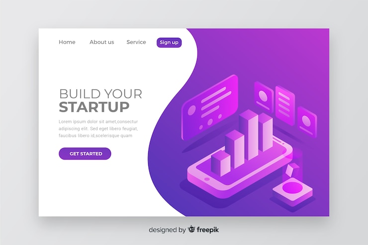 Free Vector startup landing page in isometric design