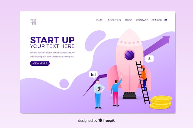 Free vector startup landing page in isometric style